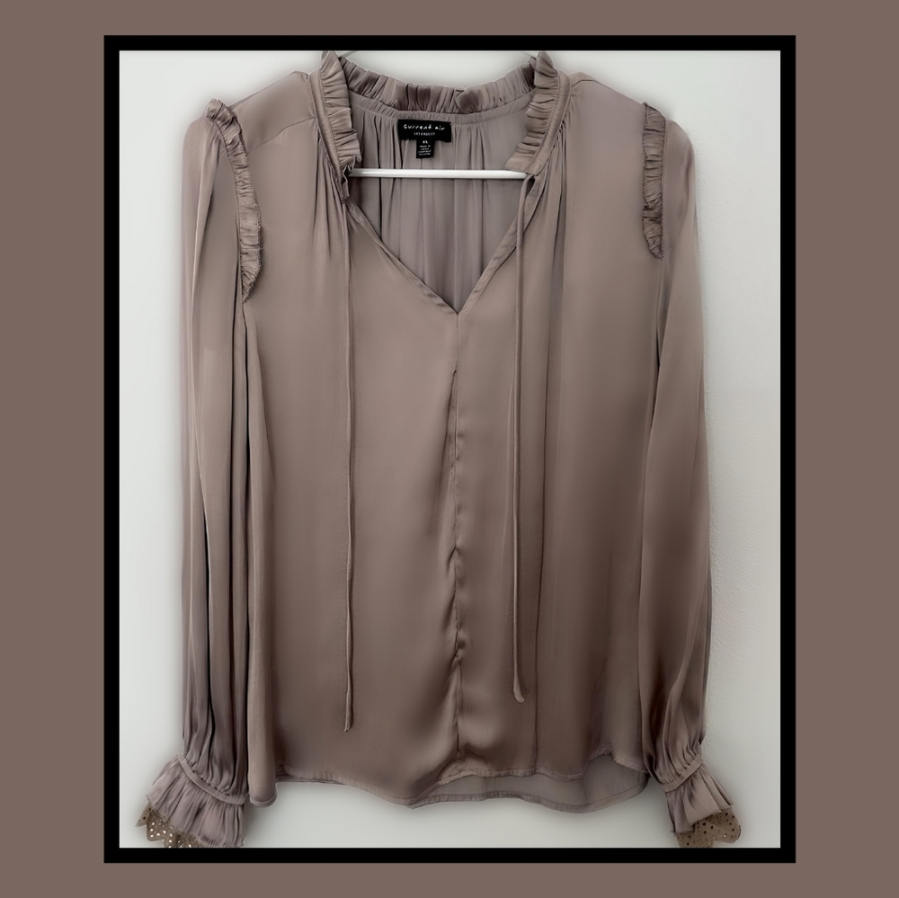 Current Air Los Angeles Ruffle Lace Trim Long Sleeve Top